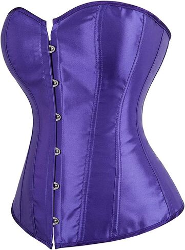 Grebrafan Women's Plus Size Satin Overbust Lace up Boned Corsets Shapewear Outfit in Saudi Arabia