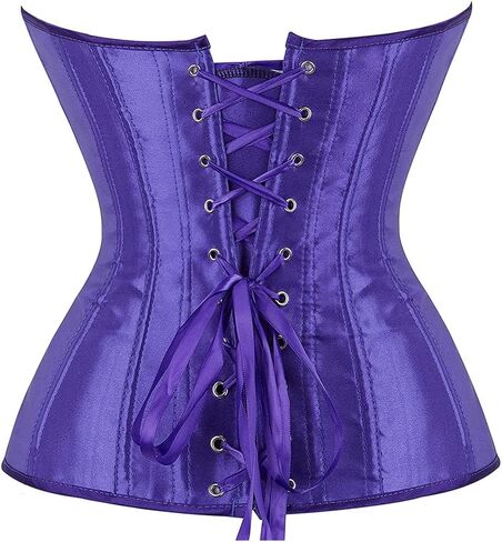 Grebrafan Women's Plus Size Satin Overbust Lace up Boned Corsets Shapewear Outfit in Saudi Arabia