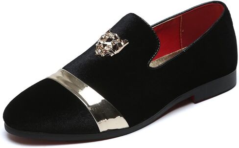 Mens Velvet Loafers Slippers with Gold Buckle Wedding Dress Shoes Slip-on Smoking Flats Black Blue Red in Saudi Arabia