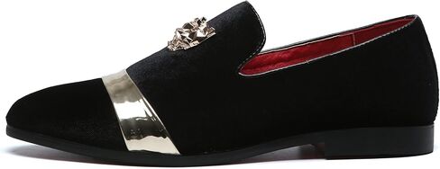Mens Velvet Loafers Slippers with Gold Buckle Wedding Dress Shoes Slip-on Smoking Flats Black Blue Red in Saudi Arabia