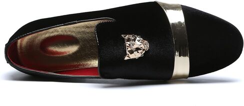 Mens Velvet Loafers Slippers with Gold Buckle Wedding Dress Shoes Slip-on Smoking Flats Black Blue Red in Saudi Arabia