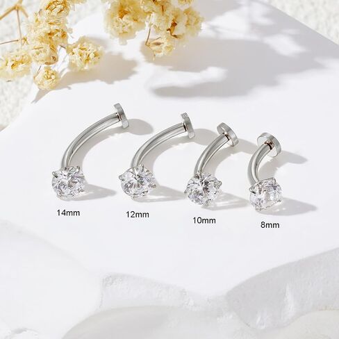 Gnoliew 14G Titanium Floating Belly Button Rings for Women Flat Back Belly Rings 8mm/10mm/12mm/14mm Belly Piercing Jewelry in Saudi Arabia