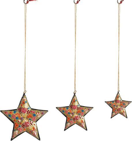 Christmas Hanging Handmade Paper Mache Decorative Xmas Tree Ornaments Décor with Hand Painted Floral Multicolour Design for Decoration and Gifting (Yellow Ball -Set of 2) in Kuwait