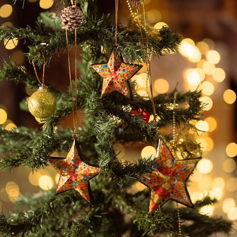 Christmas Hanging Handmade Paper Mache Decorative Xmas Tree Ornaments Décor with Hand Painted Floral Multicolour Design for Decoration and Gifting (Yellow Ball -Set of 2) in Kuwait