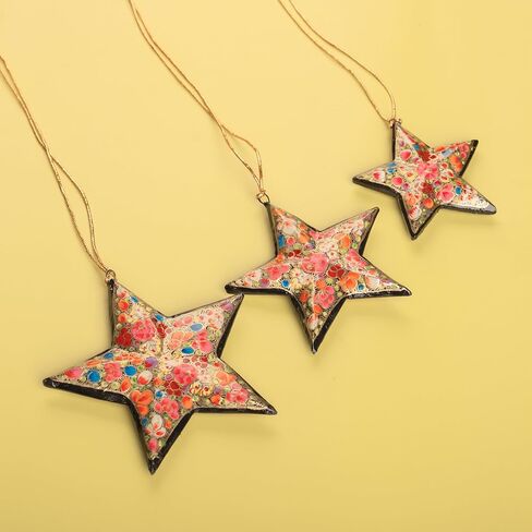 Christmas Hanging Handmade Paper Mache Decorative Xmas Tree Ornaments Décor with Hand Painted Floral Multicolour Design for Decoration and Gifting (Yellow Ball -Set of 2) in Kuwait