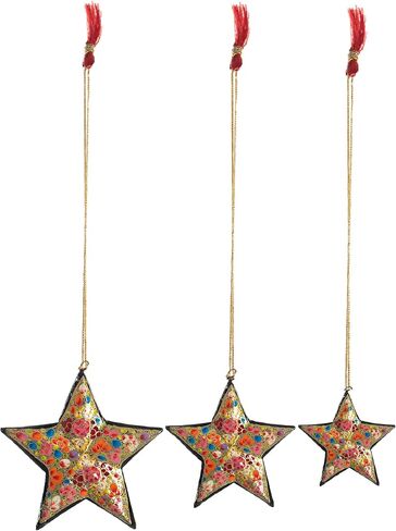 Christmas Hanging Handmade Paper Mache Decorative Xmas Tree Ornaments Décor with Hand Painted Floral Multicolour Design for Decoration and Gifting (Yellow Ball -Set of 2) in Kuwait