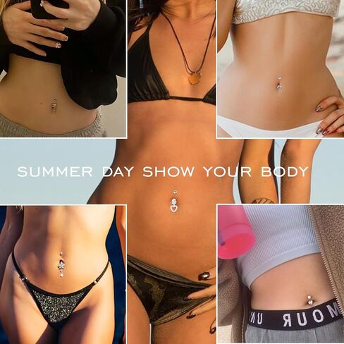 Belly Button Ring Surgical Stainless Steel Belly Rings CZ Heart Butterfly Flower Belly Button Ring Clicker Belly Piercings for Women Navel Piercings Pack in Saudi Arabia