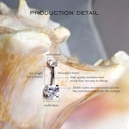 Belly Button Ring Surgical Stainless Steel Belly Rings CZ Heart Butterfly Flower Belly Button Ring Clicker Belly Piercings for Women Navel Piercings Pack in Saudi Arabia