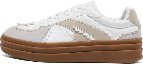Women's Platform Retro Fashion Sneakers- Lace Detail Casual Walking Shoes-Gum Thick Sole Comfort Tennis Skate Shoes in Saudi Arabia
