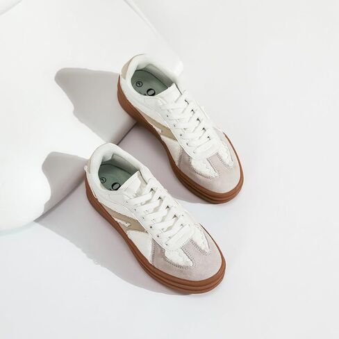 Women's Platform Retro Fashion Sneakers- Lace Detail Casual Walking Shoes-Gum Thick Sole Comfort Tennis Skate Shoes in Saudi Arabia