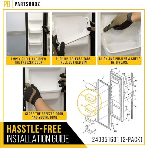 240351601 Fridge Door Shelf Replacement by PartsBroz - Compatible Gibson, Kenmore, Westinghouse, Frigidaire Replacement Parts - Replaces AP2115974 EA430027 PS430027 - Durable DIY Repair Part for Home in Kuwait