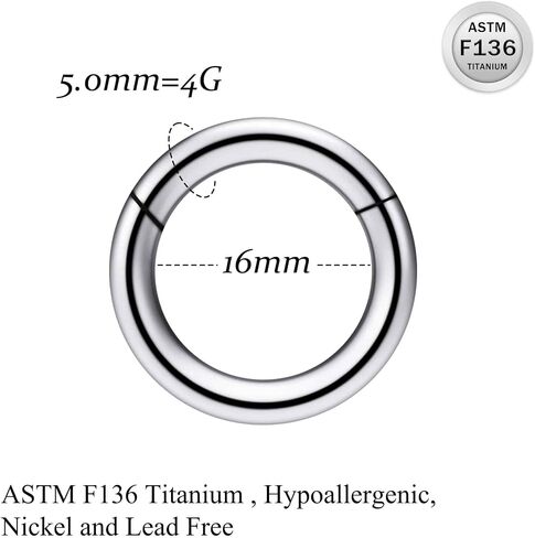 Ruifan Titanium Nose Rings Hoops Septum Rings Nose Clicker Ring Gauges PA Lip Tragus Helix Cartilage Daith Rook Sleeper Earring Body Piercing Jewerly for Women Men 20G 18G 16G 14G 8G 6G 4G 2G 6MM-19MM in Saudi Arabia