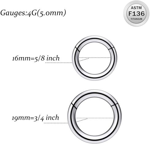 Ruifan Titanium Nose Rings Hoops Septum Rings Nose Clicker Ring Gauges PA Lip Tragus Helix Cartilage Daith Rook Sleeper Earring Body Piercing Jewerly for Women Men 20G 18G 16G 14G 8G 6G 4G 2G 6MM-19MM in Saudi Arabia