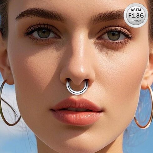 Ruifan Titanium Nose Rings Hoops Septum Rings Nose Clicker Ring Gauges PA Lip Tragus Helix Cartilage Daith Rook Sleeper Earring Body Piercing Jewerly for Women Men 20G 18G 16G 14G 8G 6G 4G 2G 6MM-19MM in Saudi Arabia