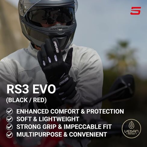 RS3 Evo Motorcycle Gloves for Men, Urban Riding Gloves for Motorcycle, Scooter and More – Black, Black-Red and Black-White, XS-3XL in Saudi Arabia