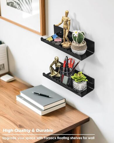 Forzacx Floating Shelves for Wall-2 Pack, Sturdy and Durable Shelves for Room Wall, Adhesive Floating Shelves for Bathroom & Bedroom, Fashionable Design, Easy to Install, Expand Space in Saudi Arabia
