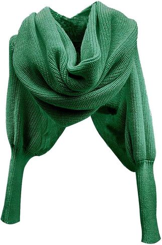 Women Winter Autumn Sweater Scarf Wrap with Sleeve, Fashion Solid Color Knitted Wrap Scarf Knitted Shawl Cape with Sleeve in Saudi Arabia