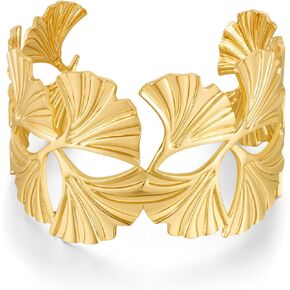 Gold Chunky Cuff Bangle Bracelet For Women Ginkgo Leaf Statement Vintage Bracelets Open Trendy Boho Wide Wrist Cuff Bangles Adjustable Jewelry For Party Summer