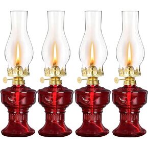 4 Pieces Rustic Oil Lamp Lantern Vintage Glass Kerosene Lamp 12.5'' Antique Chamber Oil Lamps for Indoor Use Home Decor Classic Clear Old Hurricane Lamp for Emergency Lighting