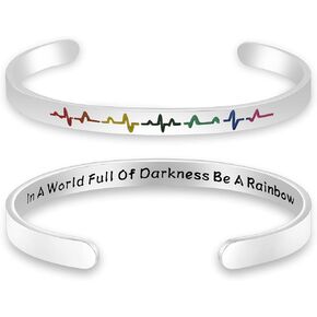 UJIMS LGBT Gay Pride Gift Rainbow Heart Cuff Bracelet In A World Full Of Darkness Be A Rainbow Gay Couple Pride Month Gift