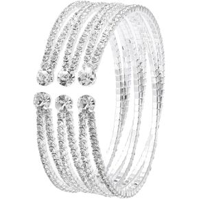 Bling Multi-layer Bridal Crystal Rhinestone Cuff Bracelet Adjustable Bangle for Women Jewelry Gift Wedding Formal Prom Party