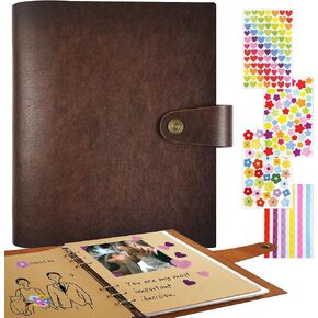 Genuine Leather Photo Album 4x6 for 200 Photos, Scrapbook with Writing Space of 30 Paper and Stickers, Travel Family Wedding Kids Graduation Ultrasound Baby Picture Album, Fathers Day Gift, Brown