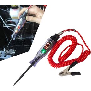 Pack-1 Car Digital Tester with LED Signal Light, Inductive Tester with 70.8 Inches Retractable Spring Wire, Universal DC 3V/6V/12V/24V Automotive Test Pen for Car Truck Motorcycle (Red)