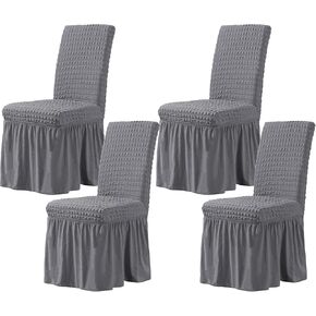 CHUN YI Dining Chair Covers Set of 4, Universal Stretch Dining Room Chair Covers with Skirt, Removable Parsons Chair Slipcover for Kitchen Wedding Party Banquet (Grey)