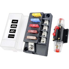 Fuse Box, 12V Fuse Block with 60 Amp Circuit Breaker, Marine Automotive Inline Fuse Holder Switch Blocks Replacement Kit - LED Indicator&Damp-Proof Waterproof Cover, 3-15 AWG 60A Reusable