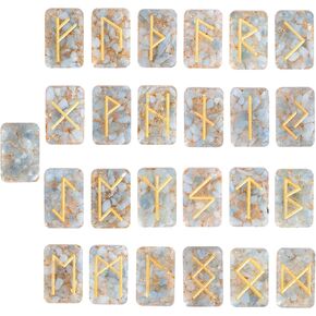 Nupuyai Resin Rectangle Rune Stones Set(25 Pcs), Engraved Lettering Rune Crystal Pocket Stones for Healing/Chakra/Meditation/Wicca, Aquamarine in Kuwait