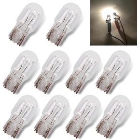 10 PCS T20 1891/7443 Automotive 1.65" x 0.59" Brake Light Bulb, 12V 21/5W Dual Filament High Brightness Miniature DRL Shockproof Quartz Glass Halogen Bulb, Suitable for Most Cars (White)