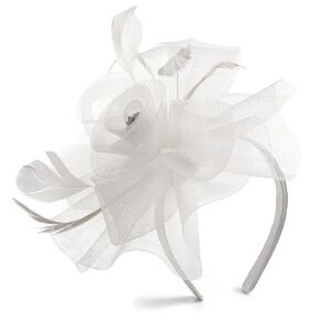 Needzo White Tulle Fascinator, Derby, Church and Tea Party Hair Accessory, Wear As Headband or Clip, One Size Fits Most