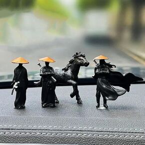 Mini Resin Chinese Swordsman Figurines, Car Rearview Mirror & Dashboard Decorations, Cool Car Accessories for Men, Home Office Desk Christmas Ornaments, Auto Truck Interior Decor Gifts (Set of 4)