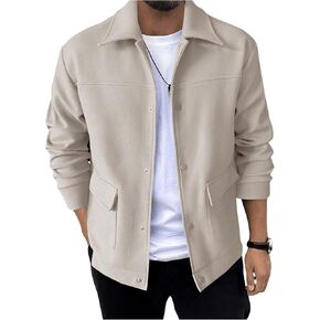 SweatyRocks Men's Lightweight Button Down Flat Pockets Jackets Warm Outerwear