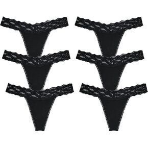 T Back Sexy Low Rise Stretchy Invisible Patterns Lace Cotton Women Thongs Pack