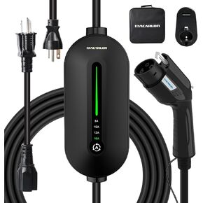 Level 1&2 EV Charger, Electric Vehicle Portable Charger, 8-16A Adjustable,with 25FT Cable, 110V-240V J1772 Electric Cars,NEMA 6-20 & NEMA 5-15 Plug, 3.84KW, IP66 Waterproof (Black)