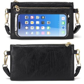 Women's Wallets Leather Small Crossbody Bag Wristlet Clutch Purse Slim Ladies Phone Bags with Shoulder Wrist Straps
