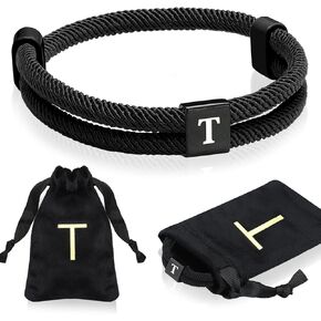 Tondiamo Rope Initial Bracelet with Stainless Steel Letter Charm Adjustable Handmade Braided Bracelet for Men Women