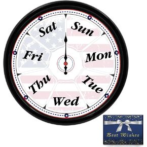 Retirement Gifts for Men, Fathers Day Box, Day of The Week Clock, Funny Grandpa Gifts, Wall Clock for Seniors Grandparents Patriotic Living Room Decor