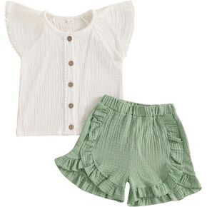 Toddler Girl Summer Clothes Baby Girl Summer Outfit T Shirts Cotton Shorts Linen Girls Clothing Set