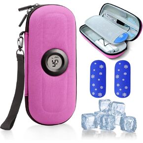 Insulin Cooler Diabetes Travel Case with Thermometer Temperature Display, Refrigerated Medication Travel Bag, Vials Organizer Bag with 2 TSA Approved Ice Pack for Daily Trip (Pink)