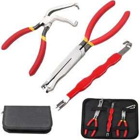 3 PCS Automotive electrical connector disconnect pliers, carbon steel non-slip handles, 60 degree bend rake jaws, wire stripper tools, electrical connector pliers