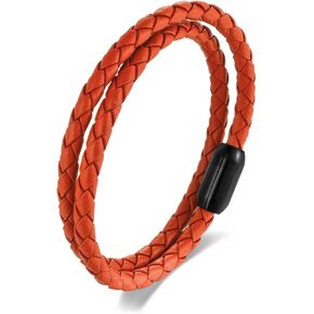 Braided Leather Bracelet，Double Wrap Bracelet with Black Stainless Steel Clasp, Two- way of Wearing as Mens Bracelet or Womens Chocker Necklace, Urban and Minimalist Style