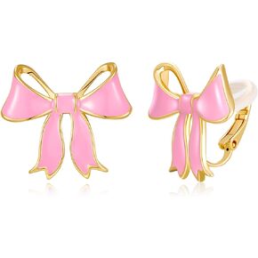 YUJIE Clip On Earrings Cute Bow Earrings for Women Black Pink Bowtie Non- pierced Jewelry