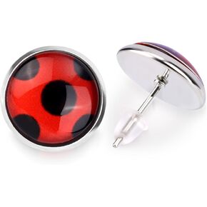 1 Pair Ladybug Earrings, Ladybug Stud Earrings Ladybug Clip on Earrings Metal Black Spot Earrings for Women Halloween Carnival Costume
