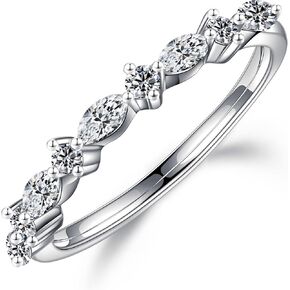 Smilest 2mm Moissanite Marquise و Round Band Band For Women ، D Color VVS1 Clarity Lab الذي خلق حلقات مويسانيت 18K أبيض صفراء الذهب مطلي 925 ستيرلنج الفضة Moissanite نصف الأبدية