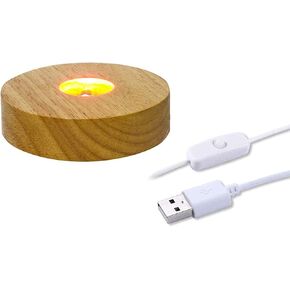 4" LED Wood Display Base for Crystals Glass Art, Colorful Light Crystal Display Base Stand with 6 LEDs