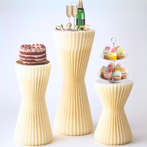 3PCS Hourglass Cake Stands for Party, Sturdy Cardboard Column with Clear Acrylic Plate, Reusable Round Cylinder Stand for Party, Cake Pedestal Stand, Pillar for Baby Shower Bridal Dessert