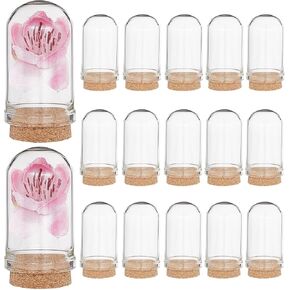 CRASPIRE 15Pcs Glass Cloche Dome with Cork Base 1.75Inch Mini Display Bell Jar Bottles Stand Cover Clear Decorative Case Figurine for Craft Small Figurine Flower Wedding Christmas Party Favors