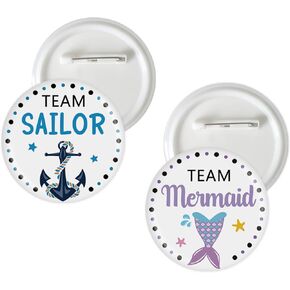 10 Pcs Mermaid and Sailor Gender Reveal Button Pins, Nautical Team Boy Team Girl Badge Button, Ahoy Baby Gender Reveal Pins, Boy or Girl Stain Brooch for Baby Shower Party Decorations